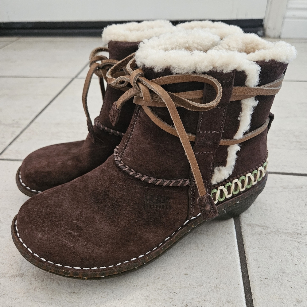Ugg Brown Suede Shearling Ankle Boots